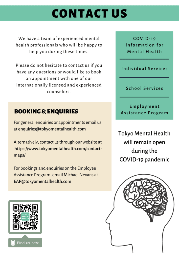 Newsletter page 6: Contact and booking information for Tokyo Mental Health. 