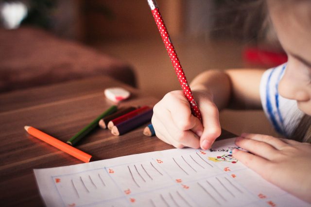 Child completing homework